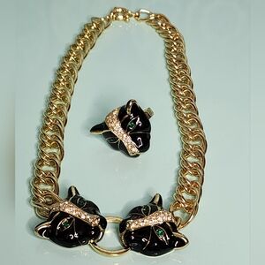 nOir Vintage Panther Necklace & Ring Set | Size 10 Ring